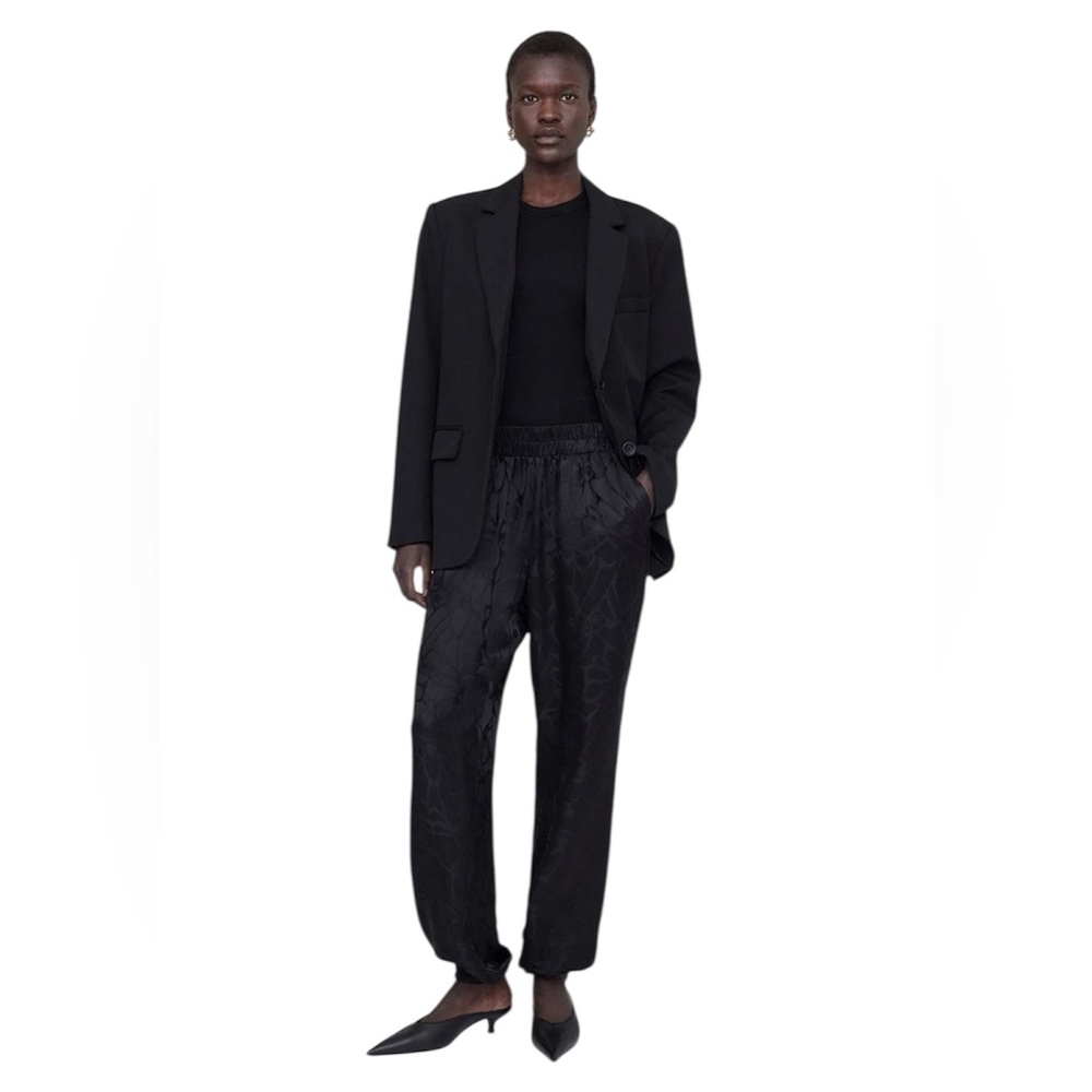 Anine Bing Logan Jogger Black Butterfly Jacquard print 100% silk pants medium